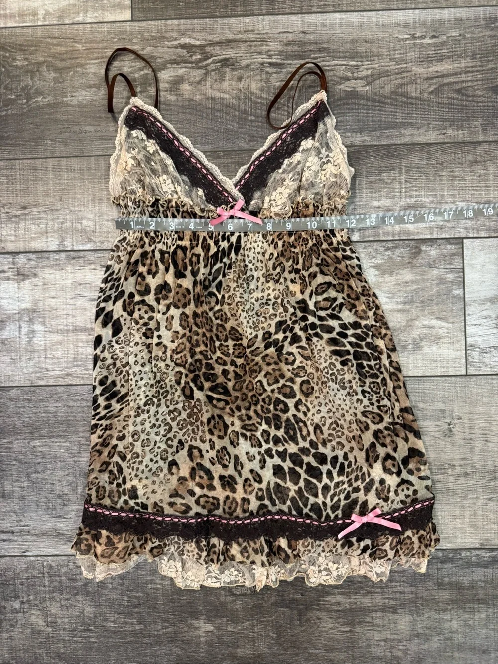 In Bloom Leopard Print Lace Chemise with Pink Accents